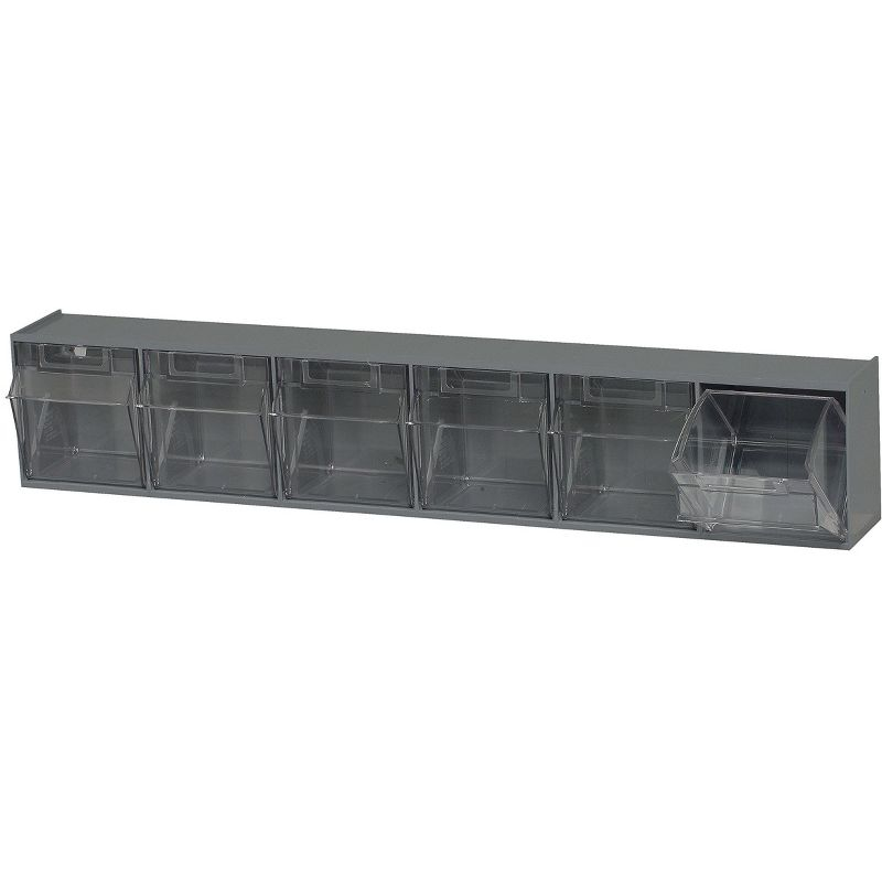 Quantum Storage Systems Tip Out Bin, (6) Compartment, Handle With Label Slot, Opens To A 45° Angle,