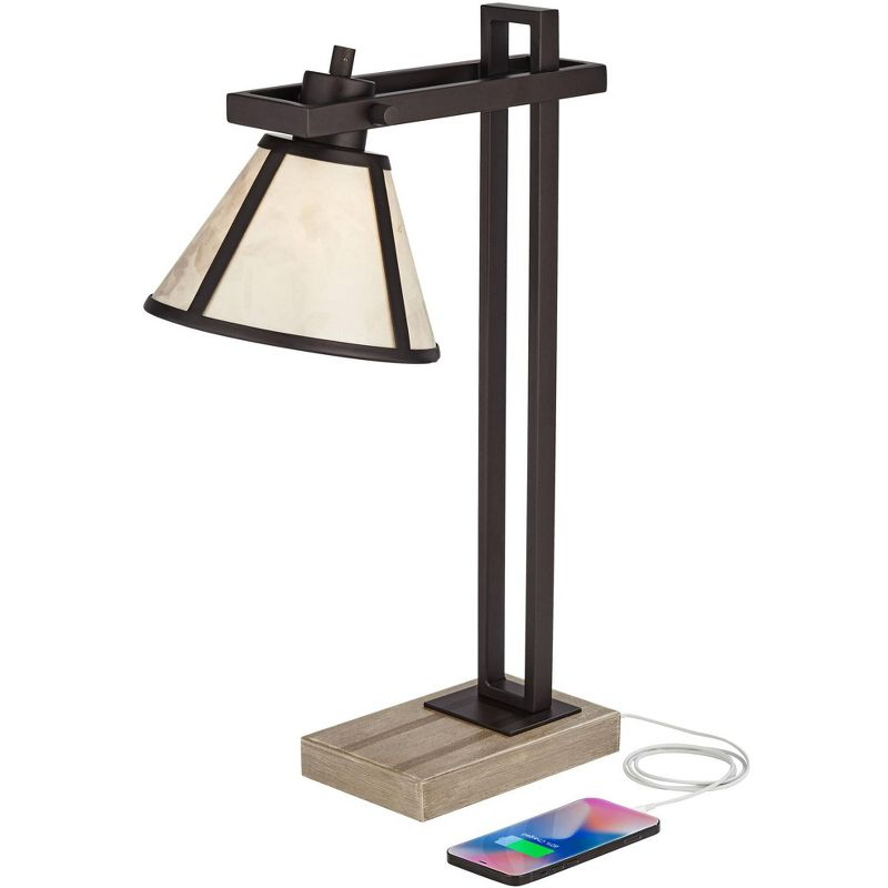 Franklin Iron Works Maricopa Rustic Farmhouse Desk Lamp 21 1/4" High Bronze Metal with USB and AC Power Outlet Mica Shade for Bedroom Living Room Home