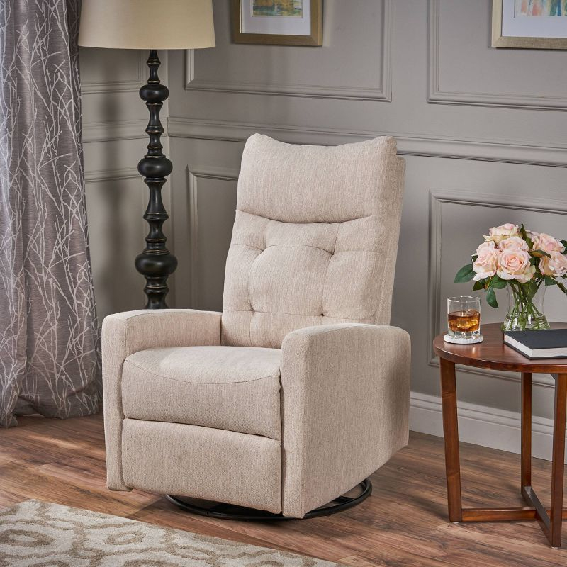 Christopher Knight Home Woodglen Contemporary Glider Swivel Recliner Beige: Upholstered Polyester, Wood Frame
