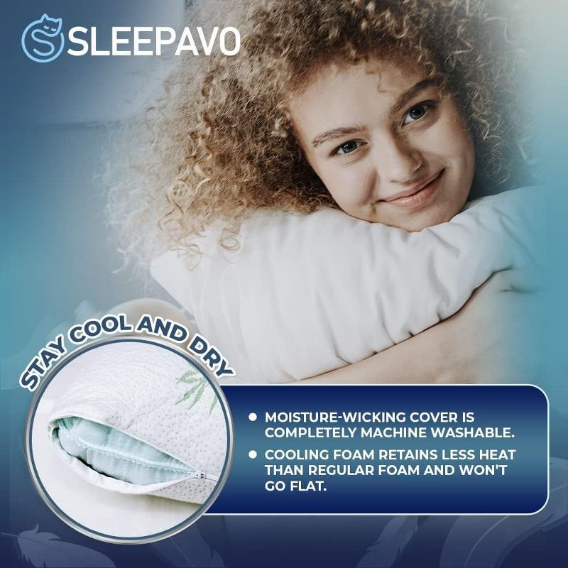 Sleepavo Memory Foam Pillows Queen Size Set of 2 - Cooling Bed Pillows for Sleeping - Back, Stomach, Side Sleeper Firm, Comfy Cool Shredded - 2 Pack