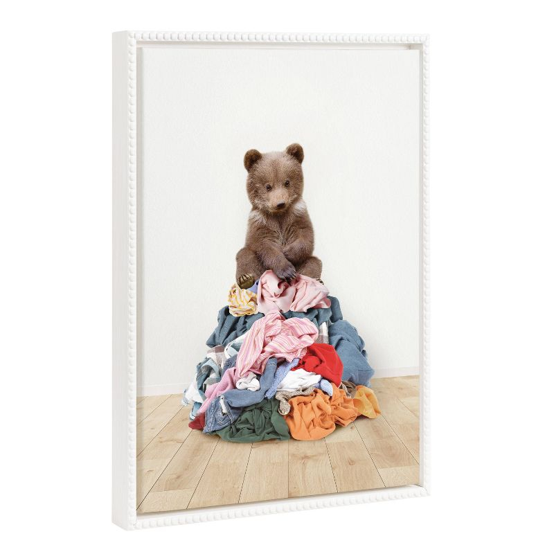 18"x24" Sylvie Beaded Bear on Laundry Pile Scandi Style Framed Canvas by Amy Peterson White - Kate & Laurel All Things Decor
