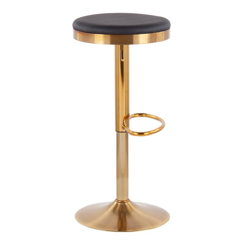Set of 2 Dakota Glam Adjustable Barstools: Swivel, Footrest, Steel/Faux Leather - LumiSource