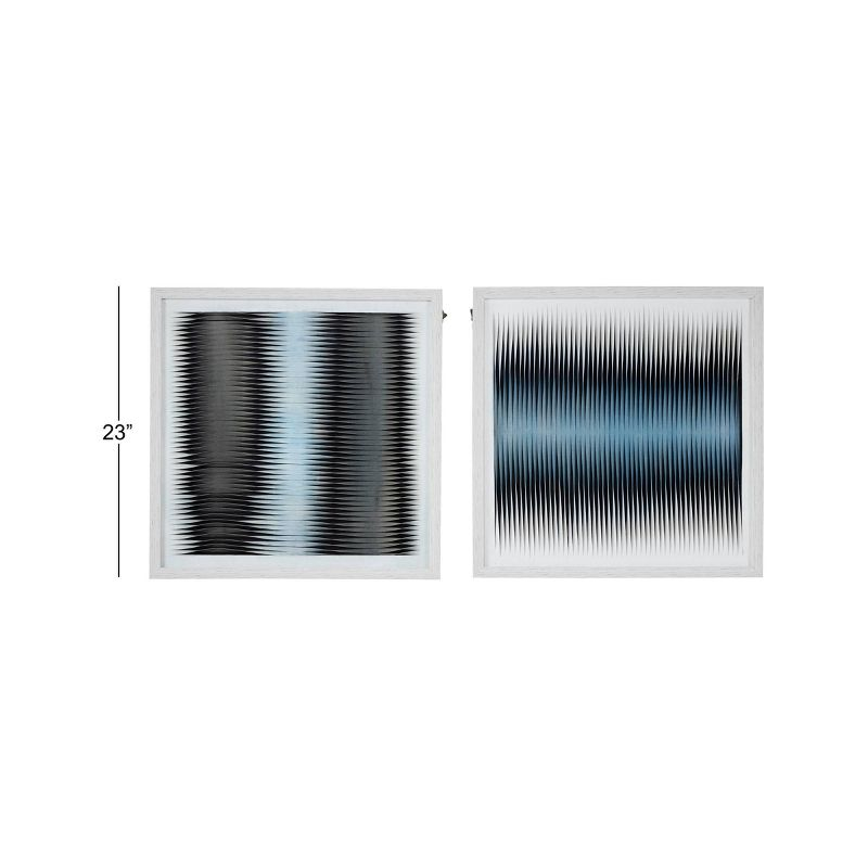 (Set of 2) 23.5" Square Fabric Shadow Box Abstract Wall Art Black/White/Blue - Olivia & May: Modern MDF Textile Art with Mounting Hardware