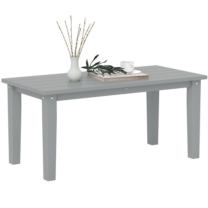 Outsunny HDPE Outdoor Coffee Table, Rectangle All-Weather Patio Coffee Table, Slatted Outdoor Patio Table for Garden, Balcony, Backyard, Gray