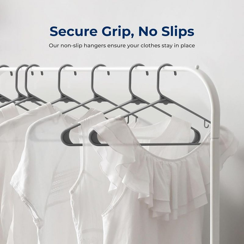 SereneLife 20pc Non-Slip Plastic Clothes Hangers - Space-Saving Design, Grey (SLHPLGRA20)