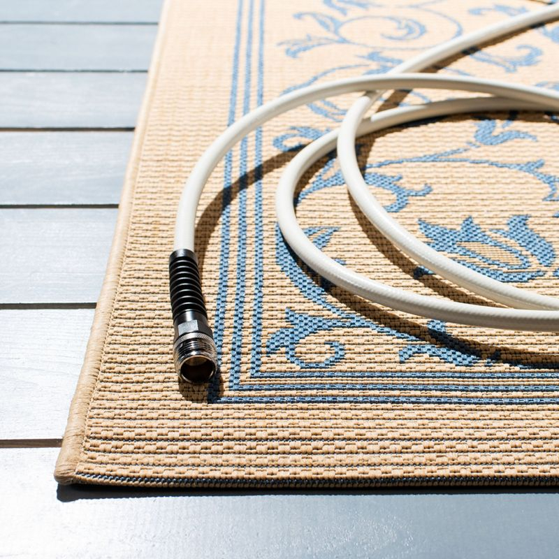 Courtyard CY2098 Power Loomed Indoor and Outdoor Area Rug - Natural/Blue - 7'10"x7'10" - Safavieh