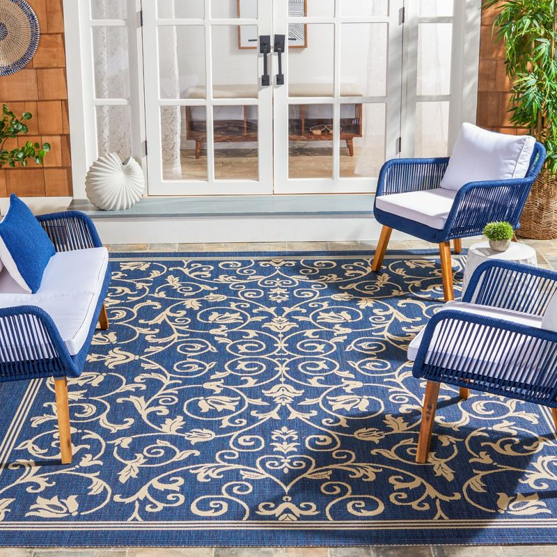 Courtyard CY2098 Power Loomed Indoor and Outdoor Area Rug - Navy/Beige - 6'7"x6'7" - Safavieh