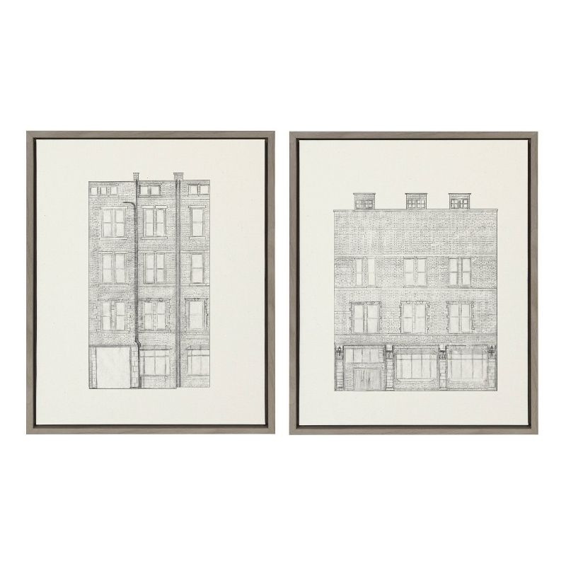 (Set of 2) 18" x 24" Sylvie Brick Building Fade 1 and 4 Canvas by Vio: Urban Wall Decor - Kate & Laurel