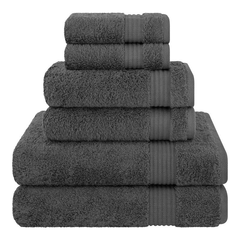 American Soft Linen Salem 6 Piece Towel Set, 100% Cotton Bath Towels for Bathroom, Dark Gray