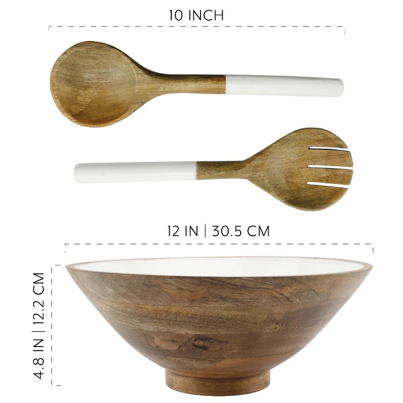 AuldHome Design Wooden Salad Bowl Set Large Serving Bowl w/ Utensils; Salad Serving Set in Mango Wood