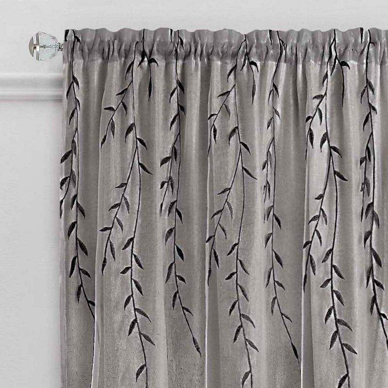 Kate Aurora Traditional Home 2 Pack Double Layered Embroidered Floral Sheer Curtains - 84 in. Long - Gray