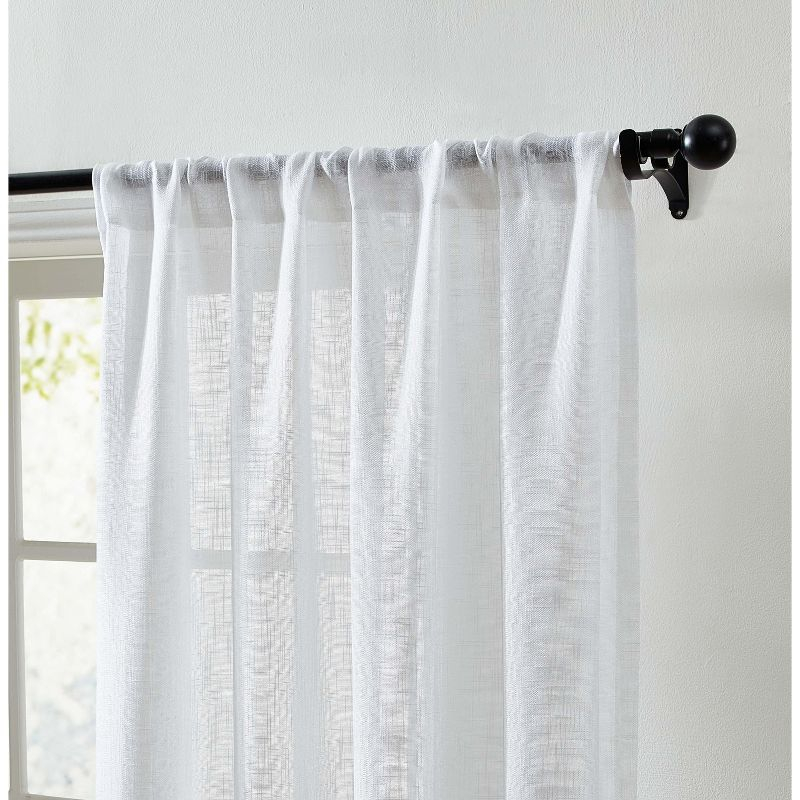 HLC.ME Linda Faux Linen Textured Semi Sheer Privacy Sun Light Filtering Window Rod Pocket Thick Curtains Panels, Set of 2 - White, 54 W x 72 L