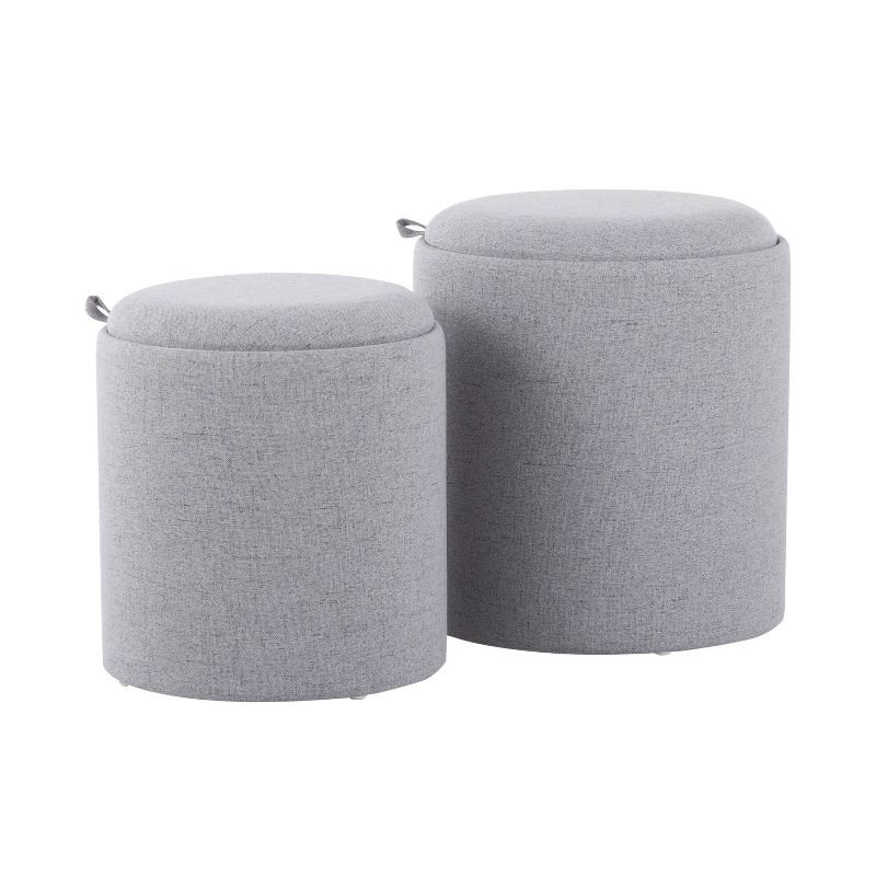 Set of 2 Tray Nesting Ottomans Polyester/Wood Gray/Natural - LumiSource: Space-Saving, No Assembly Required