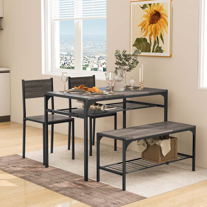 Costway 4 PCS Dinette Set for Small Place Breakfast Nook Modern Dining Table with 2 Chairs Grey