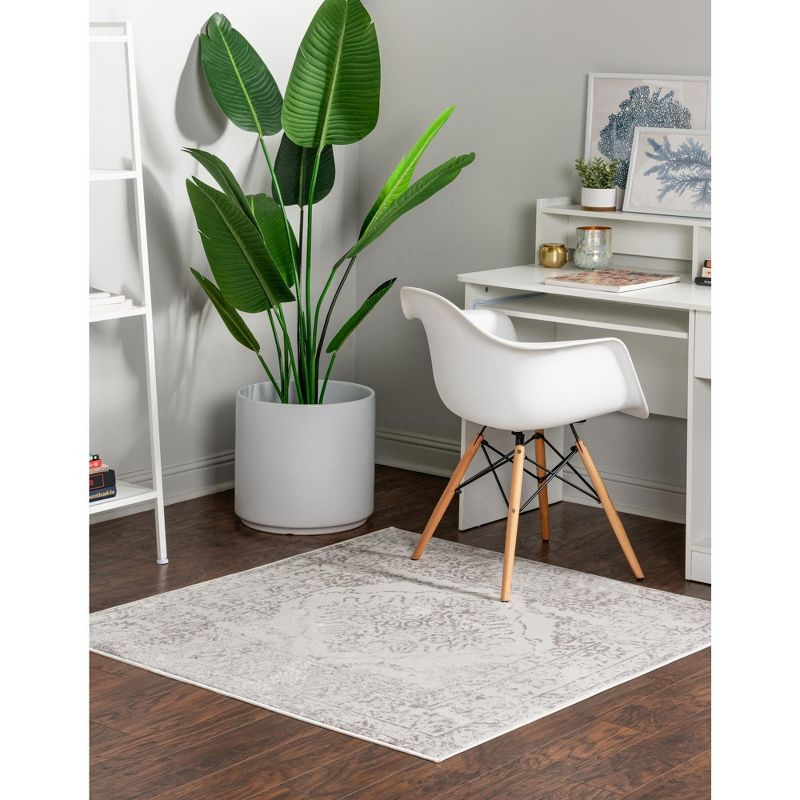 Unique Loom Oxford Collection Area Rug - Bodleian (6'  Square Ivory/Gray)