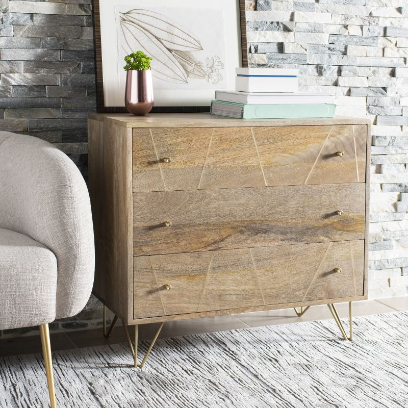 Marigold 3 Drawer Chest - CHS9001 - Natural/Brass - Safavieh