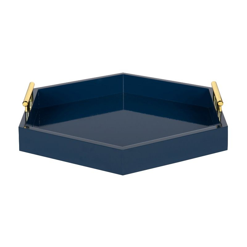 Kate and Laurel Lipton Tray, 18x18, Navy Blue and Gold