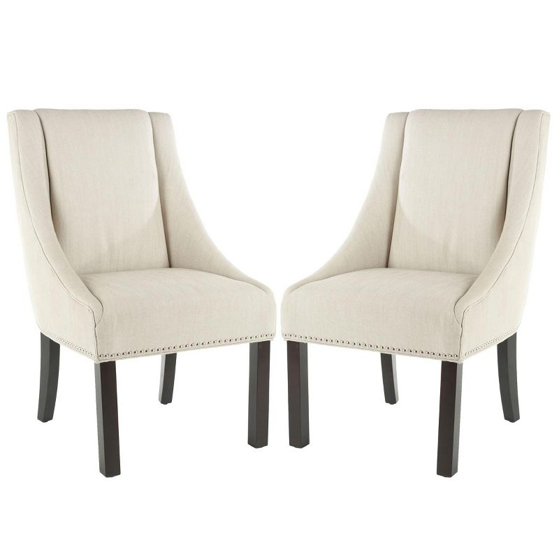 Morris 20''H Sloping Arm Dining Chair (Set Of 2) with Silver Nail Heads - Beige - Safavieh