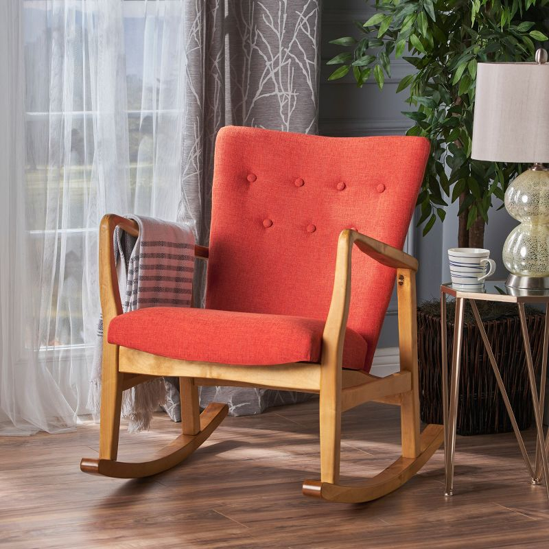 Christopher Knight Home Callum Mid-Century Fabric Rocker Muted Orange: Upholstered Accent Chair, Polyester, Hardwood Frame