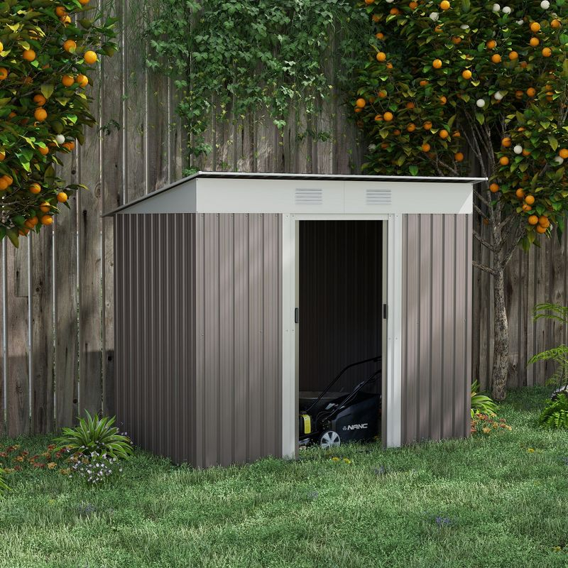 Outsunny 7' x 4' Metal Garden Shed, Backyard Tool Storage Shed with Dual Locking Doors, 2 Air Vents and Steel Frame, Light Gray