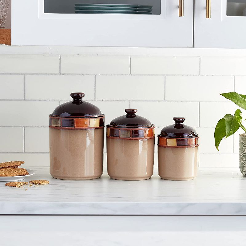 Gibson Elite Casa Estebana Reactive Glaze Stoneware Dinnerware, 3-Piece Canister Set, Beige/Brown