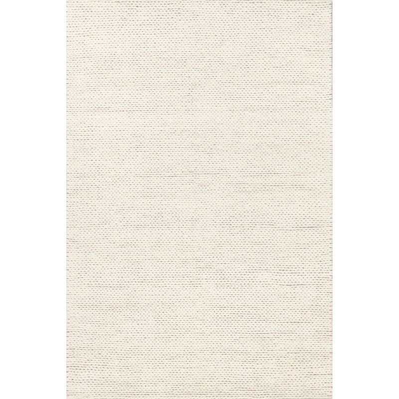 Nuloom 9x12 Penelope Wool Braided Handmade Indoor Area Rug, Off White, Solid Rustic Farmhouse Style, For Bedroom, Living Room, Hallway, Entryway