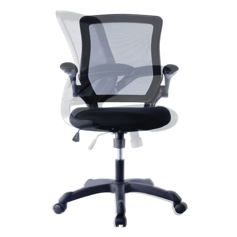 Techni Mobili Mesh Task Office Chair with Flip Up Arms Black - Techni Mobili: Ergonomic, Adjustable, Swivel, Nylon Frame