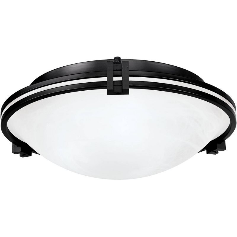 Possini Euro Design Modern Ceiling Light Flush Mount Fixture 16 3/4" Wide Oil Rubbed Bronze 3-Light Marbleized Glass Bowl for Bedroom Kitchen Hallway