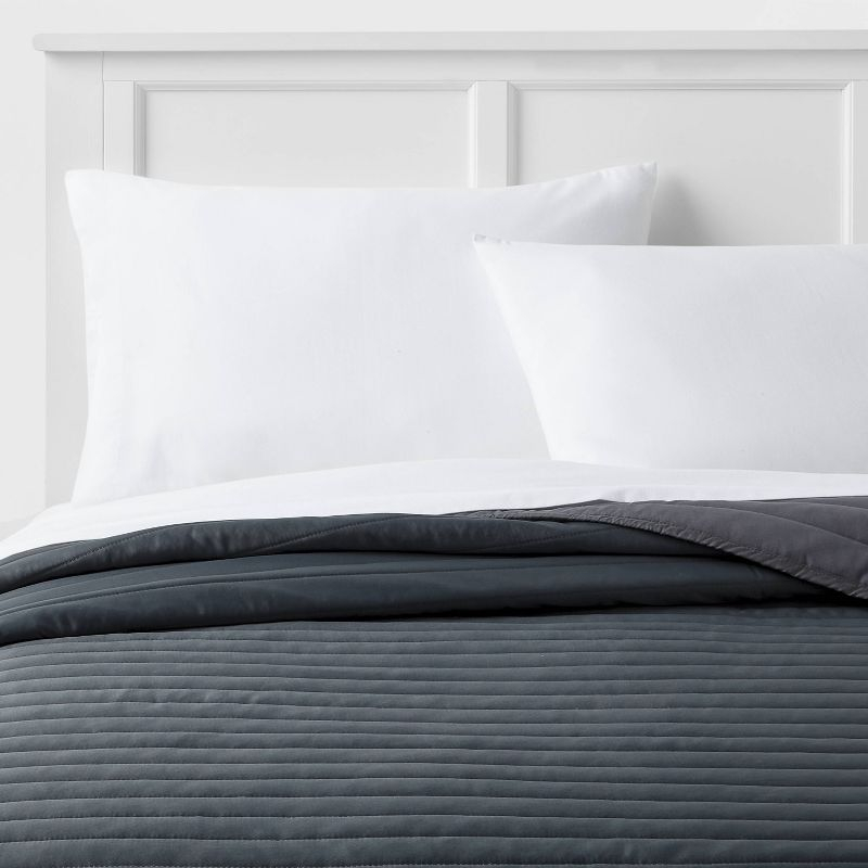 Full/Queen Satin Quilt Dark Gray - Room Essentials™: Midweight Sateen Coverlet, OEKO-TEX Certified