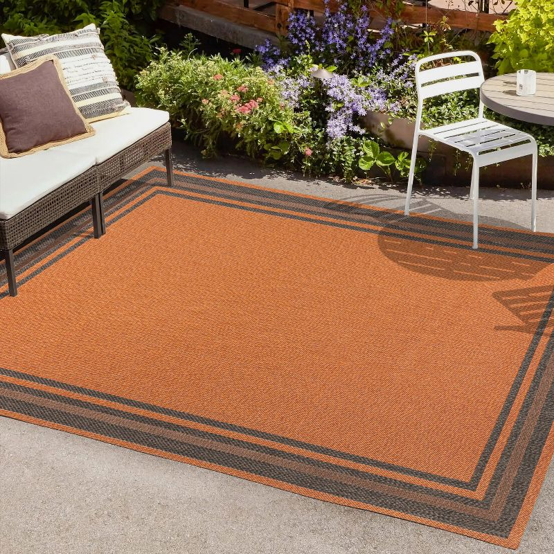 3' x 5' James Modern Border Stripe Indoor/Outdoor Area Rug, Orange/Dark Gray - JONATHAN Y