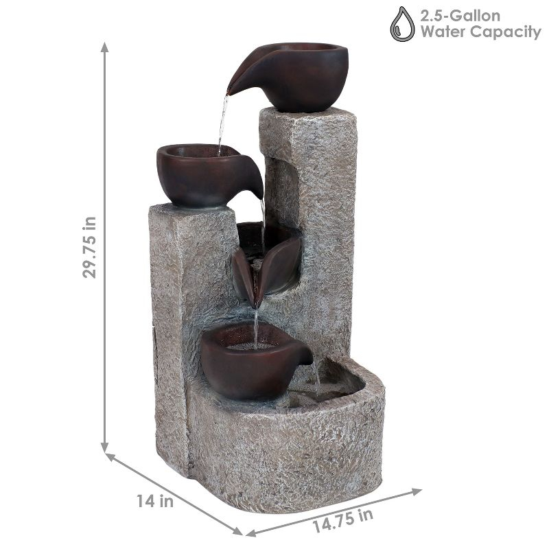 Sunnydaze Outdoor Polyresin Solar Powered Aged Tiered Vessels Water Fountain with Battery Backup - 29"