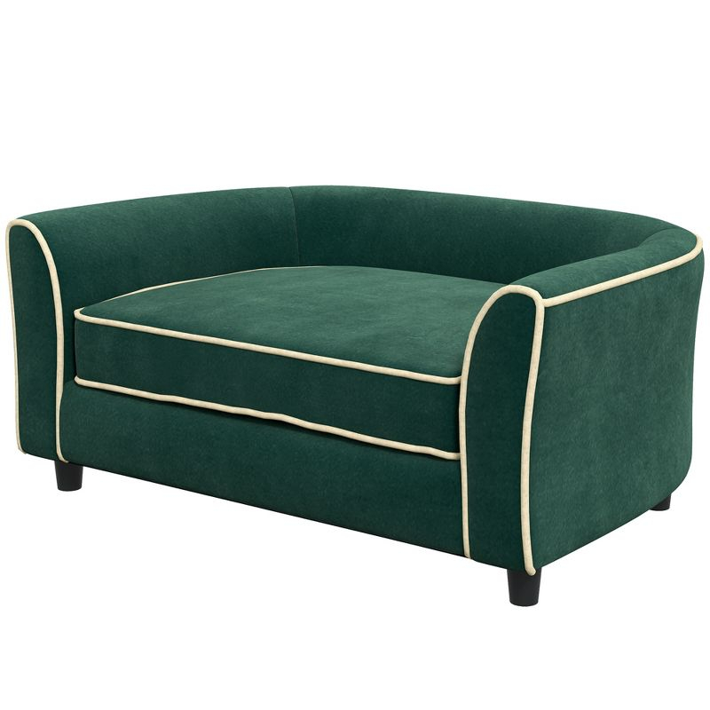 PawHut Dog Sofa, Fancy Pet Bed, Modern Dog Couch for Small and Medium Dogs, with Soft Cushion, Washable and Removable Cover, Dark Green