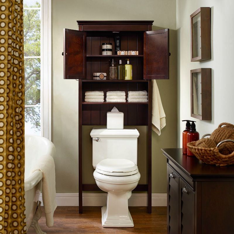 Crosley Lydia Space Saver Espresso Brown: Bathroom Organizer with 4 Shelves, Veneer Finish, Metal Hardware