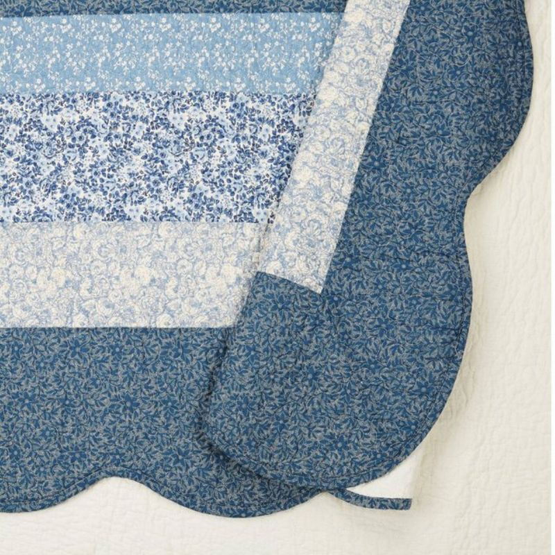 Modern Heirloom Queen Charlotte Bedspread Blue: Floral Pattern, Machine Washable, Plain Weave