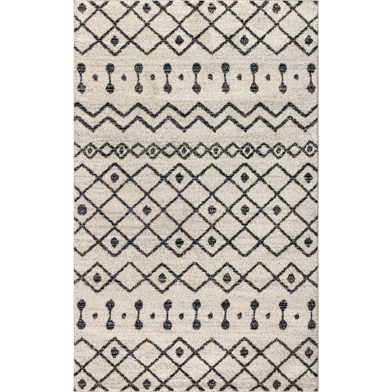 3'x5' Aksil Moroccan Beni Souk Area Rug, Cream/Black - JONATHAN Y