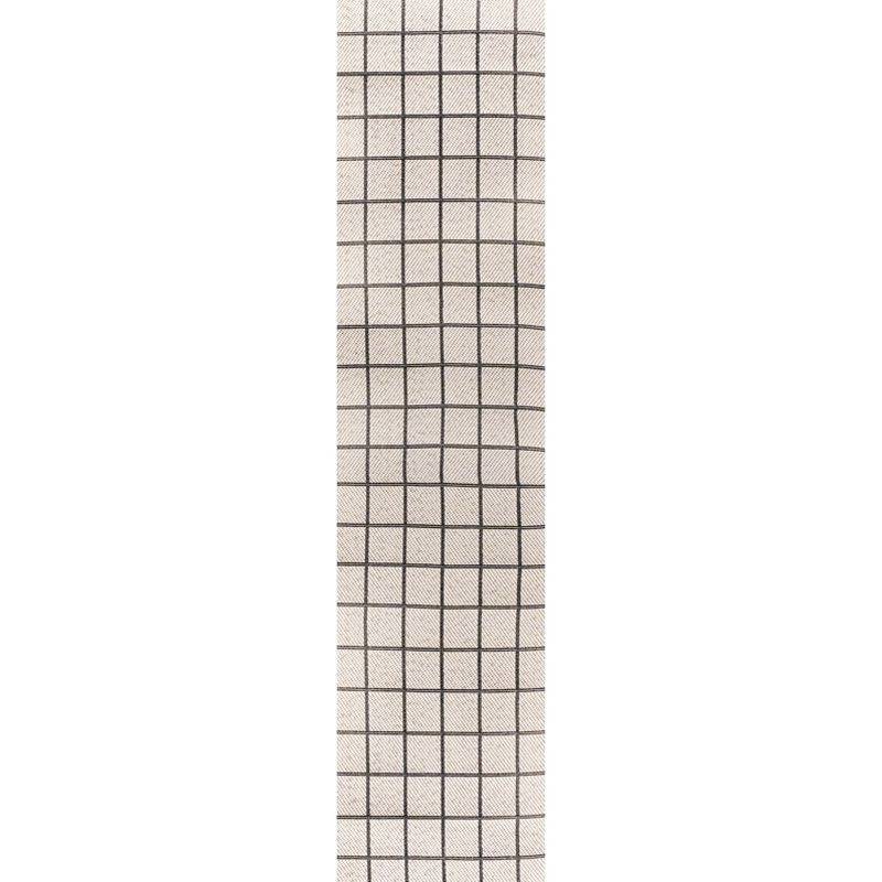2' x 8' Grid Modern Squares Indoor/Outdoor Runner Rug, Cream/Black - JONATHAN Y