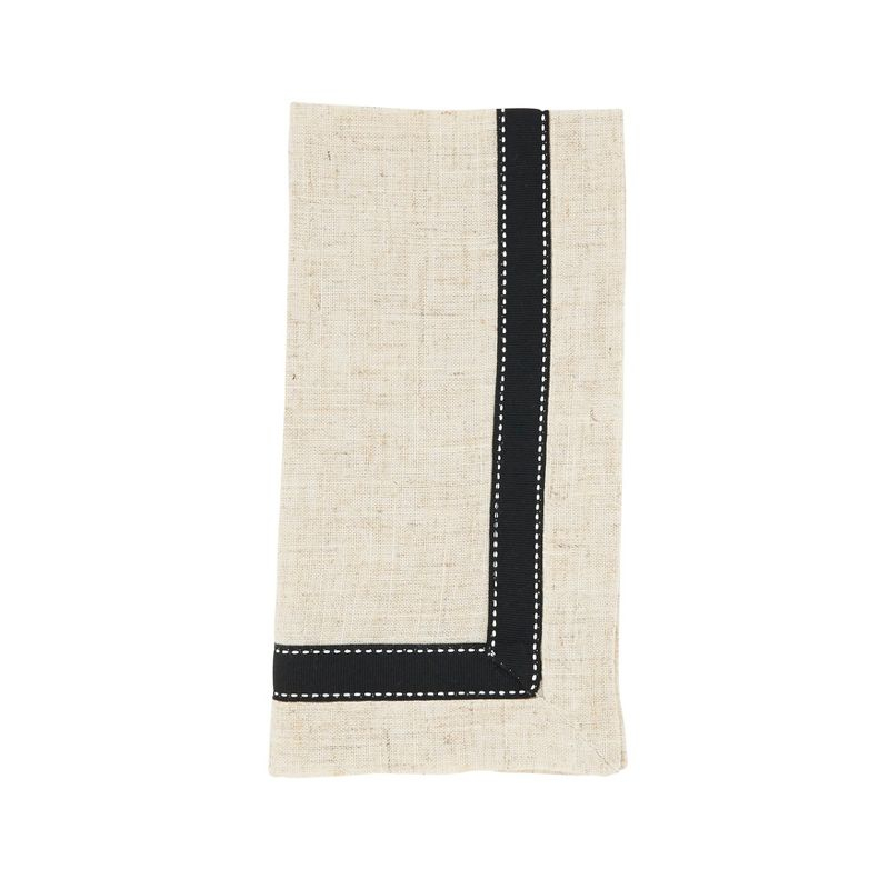 Saro Lifestyle Linen Blend Grosgrain Accent Napkin (Set of 4), Black, 20"x20"