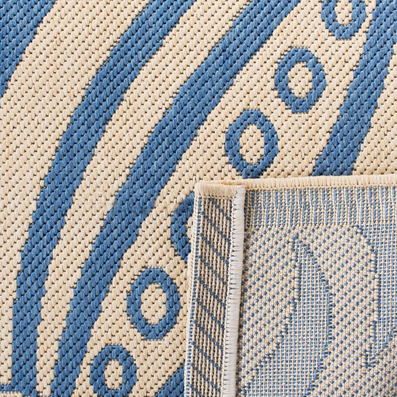Courtyard CY2961 Power Loomed Indoor and Outdoor Area Rug - Natural/Blue - 7'10"x7'10" - Safavieh