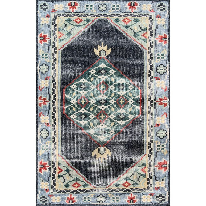 Momeni 2'x3' Ophelia Medallion Handknotted Accent Rug: Wool & Cotton, Low Pile, Classic Rectangle, Indoor Use