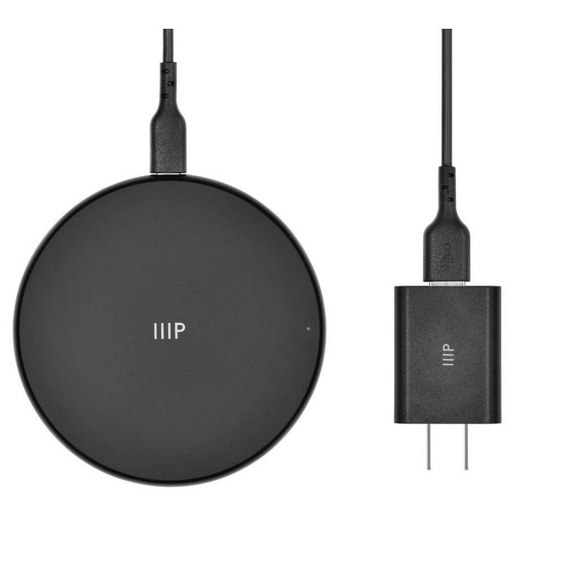 Monoprice Wireless Charger, Qi-Certified 15W Fast Charging Pad with QC3.0 AC Adapter For iPhone 12/12 Pro/11/11 Pro/XR/XS/X/8/8+/Airpods, Galaxy