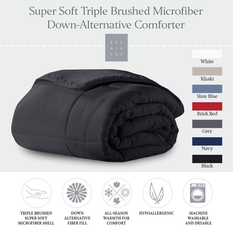 Ella Jayne Microfiber Down-Alternative Solid Color Comforter  -  Black  -  Full/Queen