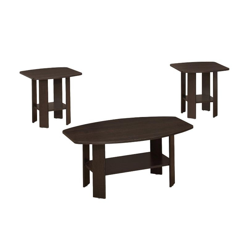 Monarch Specialties Table Set 3Pcs Set Coffee End Side Accent Living Room Laminate Brown Transitional