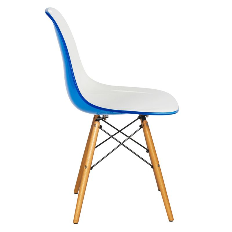 LeisureMod Dover Molded Dining Chair with Wooden Legs Set Of 2 in White Blue