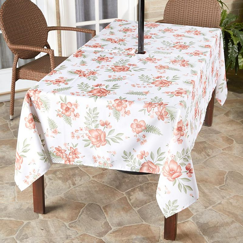 The Lakeside Collection Zippered Outdoor Umbrella Hole Tablecloths - Terracotta Floral 60" x 84"