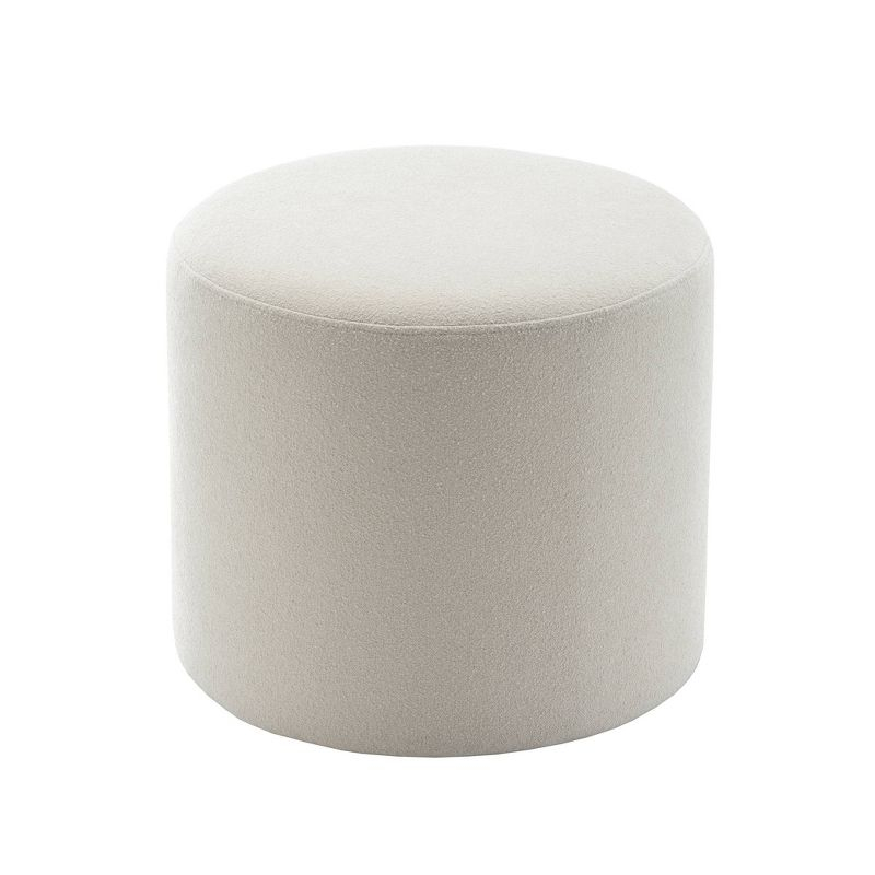 19" Round Pouf Ottoman Cream Boucle - WOVENBYRD: Upholstered, No Assembly Required