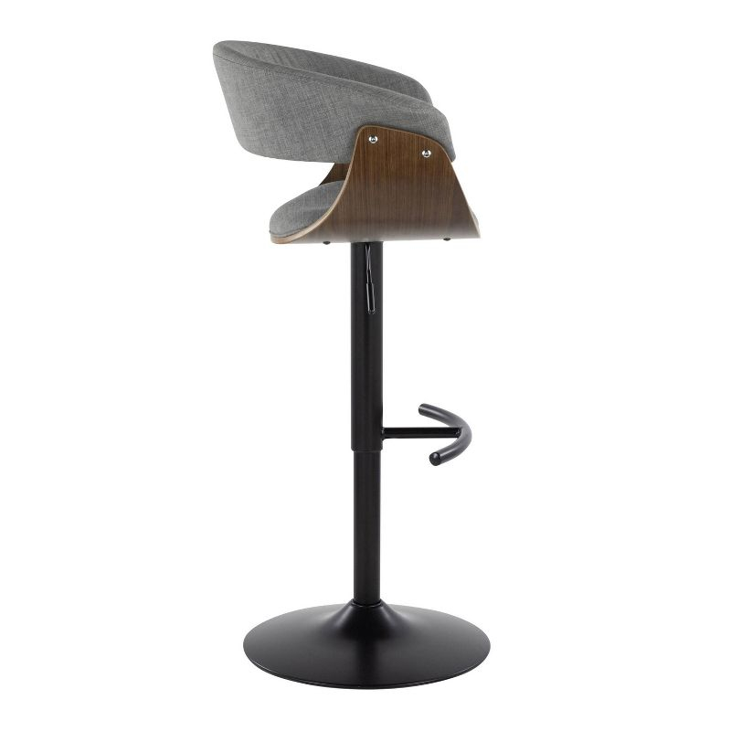 Set of 2 Vintage Modern Adjustable Barstools Black/Walnut/Light Gray - LumiSource: Swivel, Upholstered, Metal Base