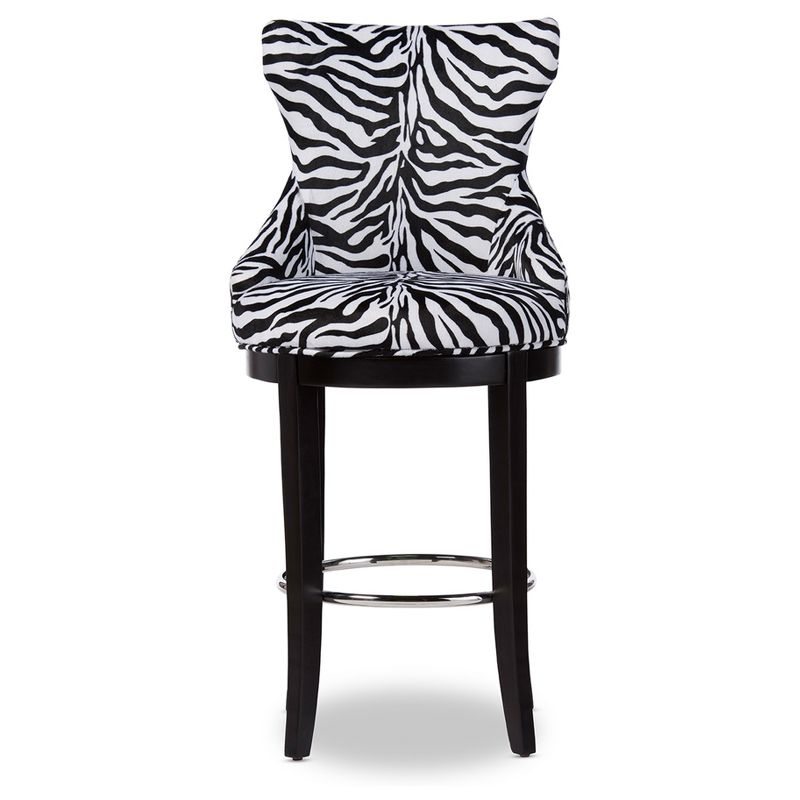 Baxton Studio Peace Modern and Contemporary Zebra Print Patterned Fabric Upholstered Barstool with Metal Footrest Beige: Plywood Frame