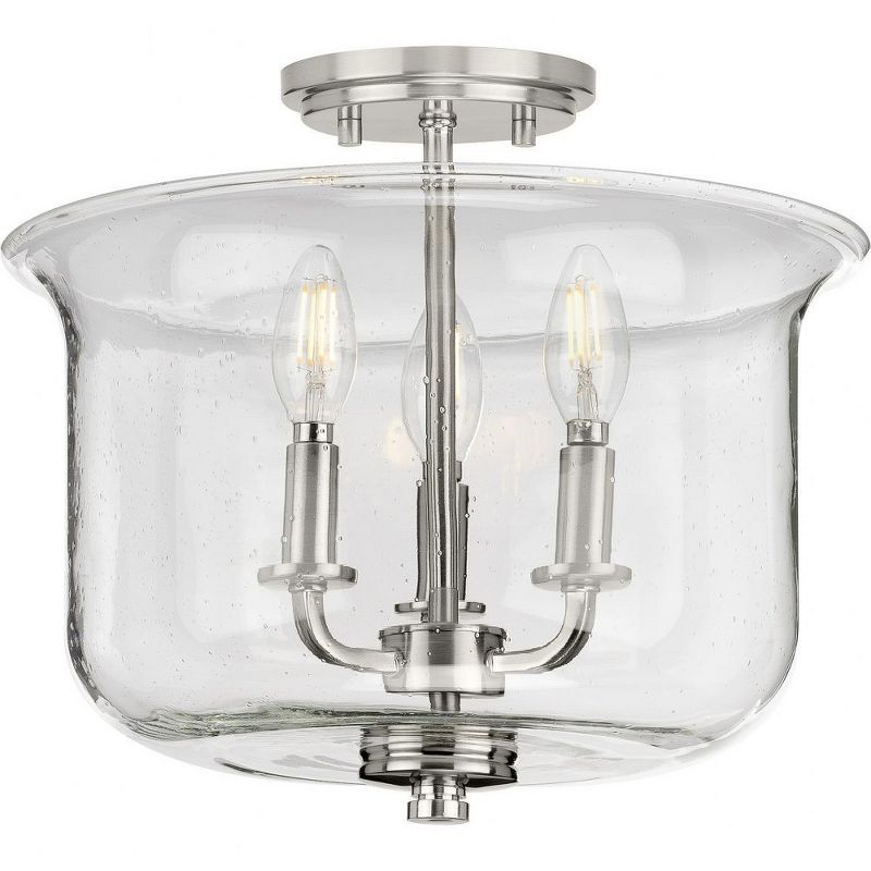 Progress Lighting Winslett 3-Light Semi-Flush Mount, Brushed Nickel, Seeded Glass Shade