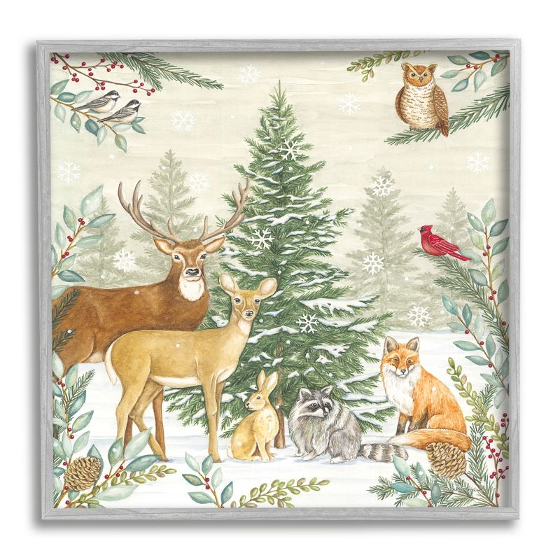 Stupell Industries Woodland Animals in Winter Framed Giclee Art, 17 x 17