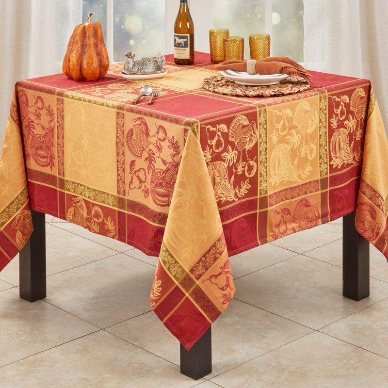 Saro Lifestyle Thanksgiving Fall Holiday Design Jacquard Cotton Blend Tablecloth, Multi, 72" x 72"